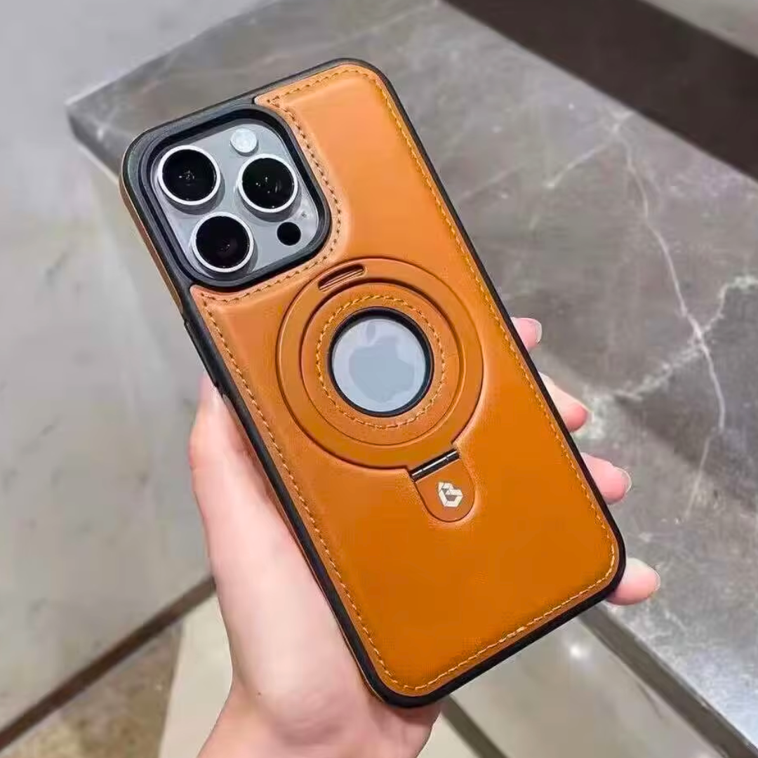 Carcasa Ecocuero Con Anillo De Soporte Magnético iPhone 16