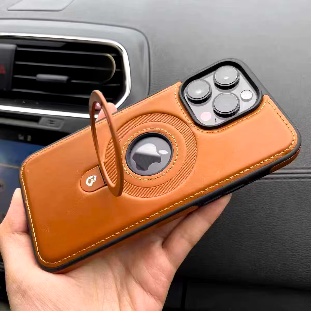 Carcasa Ecocuero Con Anillo De Soporte Magnético iPhone 16