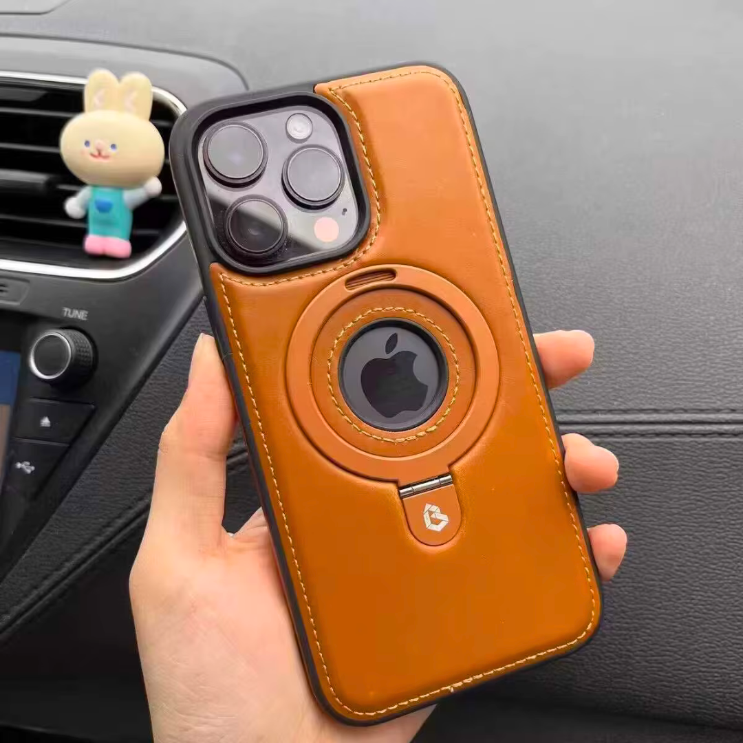 Carcasa Ecocuero Con Anillo De Soporte Magnético iPhone 16