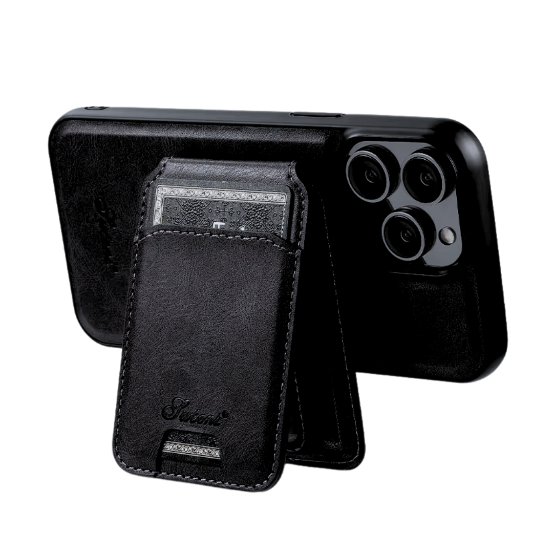 Carcasa cuero ecológico con tarjetero magnético para iPhone 16