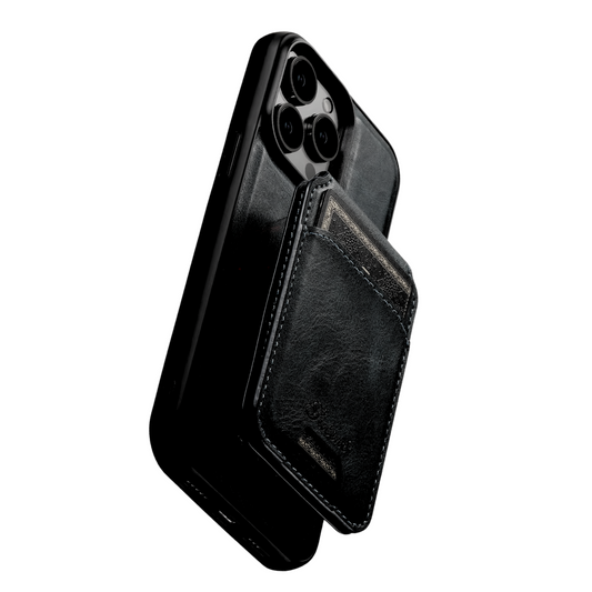 Carcasa cuero ecológico con tarjetero magnético para iPhone 16